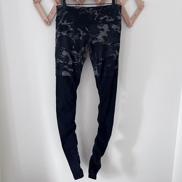 Alo Yoga Goddess Ribbed Women Legging Pant High Waist Black Camo Ruched Medium - Picture 2 of 9